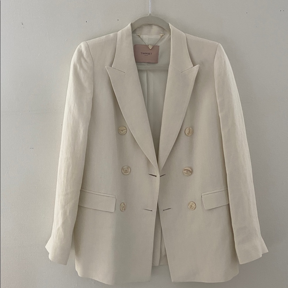 Twinset Blazer Linen Blend Double-breasted size 42 Off White Cream